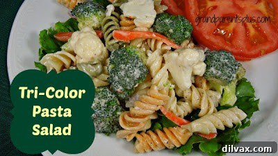 Thirty-Ninth Wicked Good Wednesday 5 A colorful tri-color pasta salad with various vegetables in a large bowl