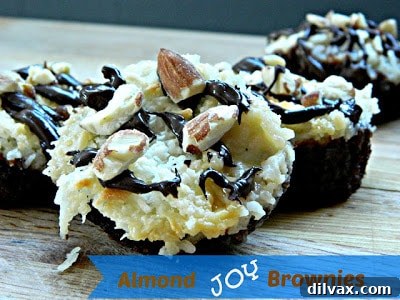 Irresistible Almond Joy Brownies by Hun, What's for Dinner? Decadent Almond Joy Brownies with chewy coconut topping