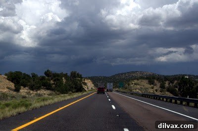 Our vehicles making their way up the scenic roads towards Flagstaff, Arizona, during the cross-country move.