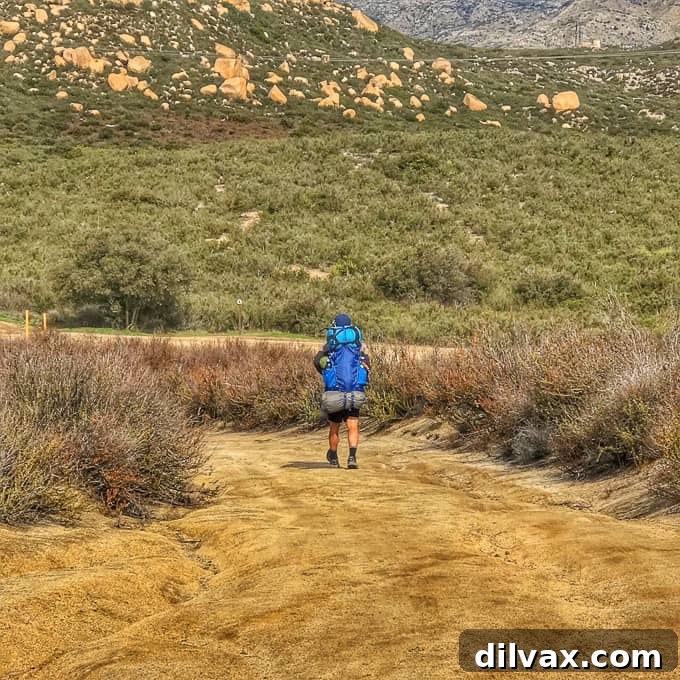 The first steps of a 2,650-mile hike on the Pacific Crest Trail beginning in Campo, CA.