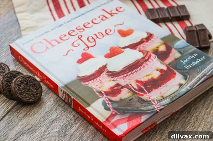 The stunning 'Cheesecake Love' cookbook by Jocelyn Brubaker, a must-have for dessert lovers.