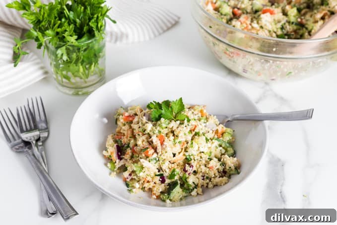Greek Quinoa Chicken Salad - A vibrant, healthy, and easy-to-make dish perfect for a quick lunch or dinner.