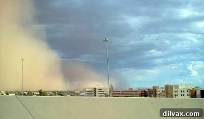 A dramatic dust storm, or haboob, engulfing the Arizona landscape