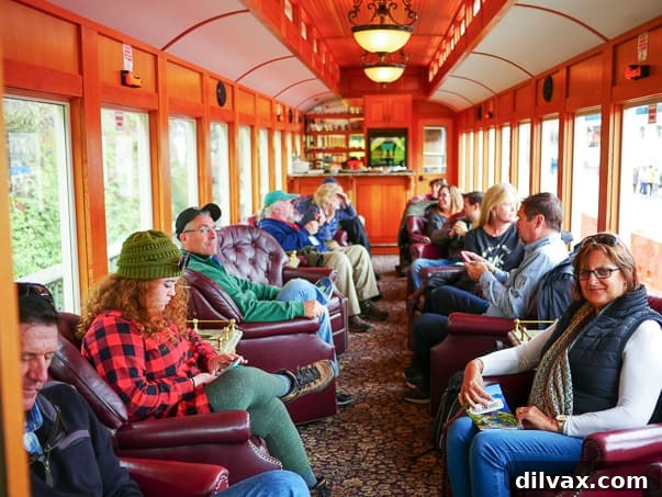 The inside of the Luxury Class train car on the White Pass Scenic Railway. Skagway, Alaska.