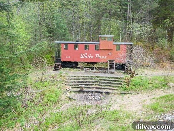 An original train car on White Pass Scenic Railway. Skagway, Alaska