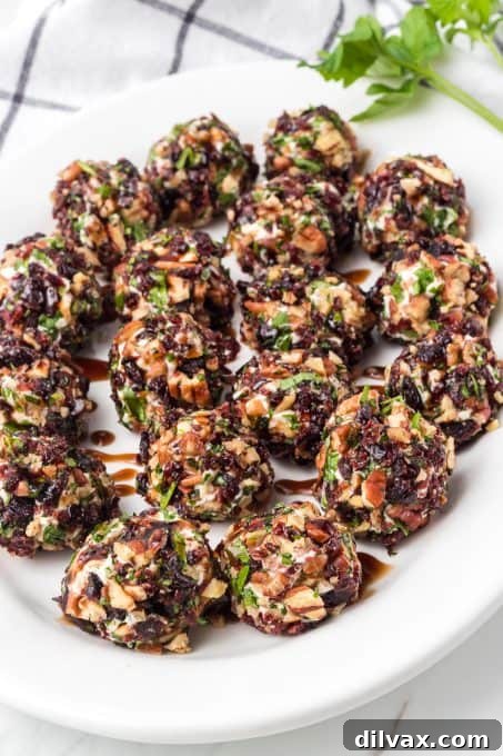 Goat cheese truffles with dried cranberries and pecans.