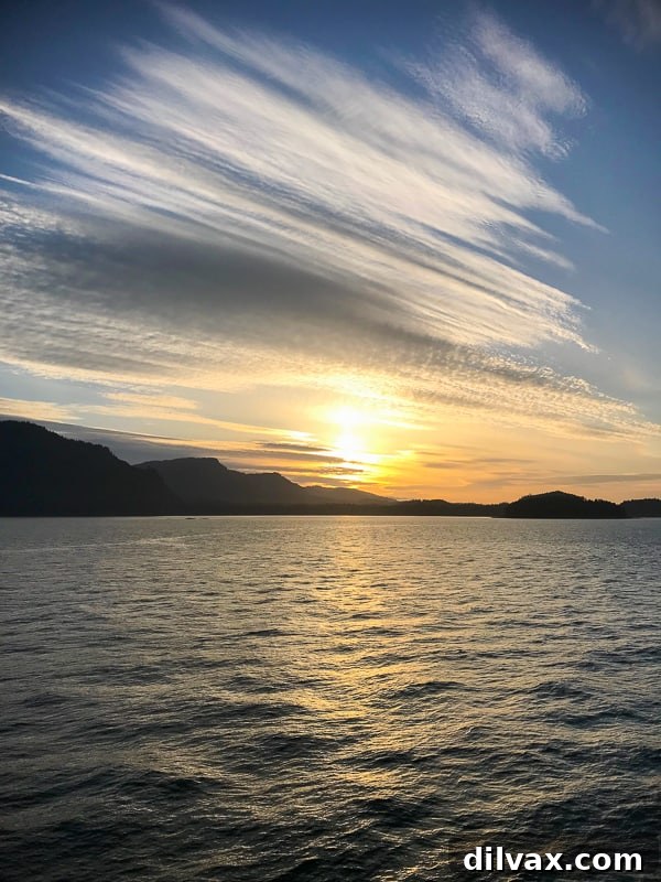 View of an Alaskan sunset from Princess Cruises Island Princess