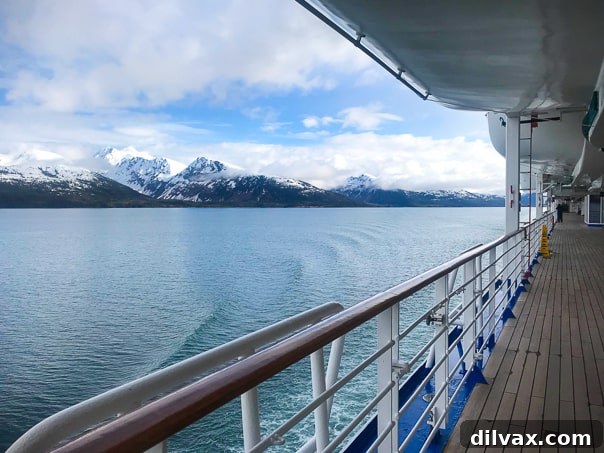 Azure Abyss Elixir 14 Panoramic view of Alaska's beautiful scenery from the deck of a Princess Cruises ship, Island Princess