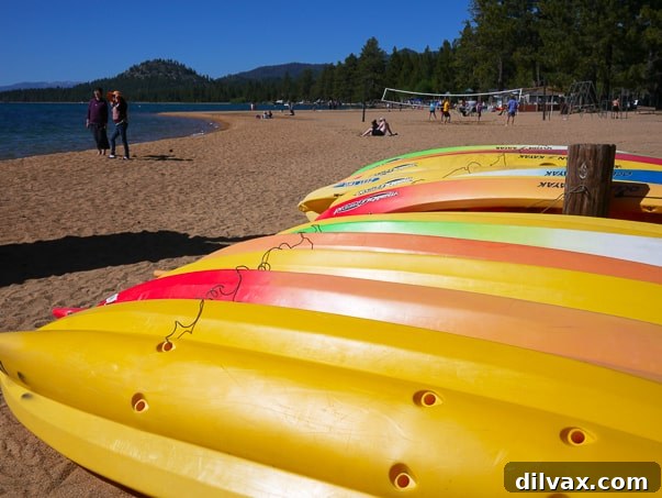 Kayaks on a South Lake Tahoe Beach Kayaks on a South Lake Tahoe Beach