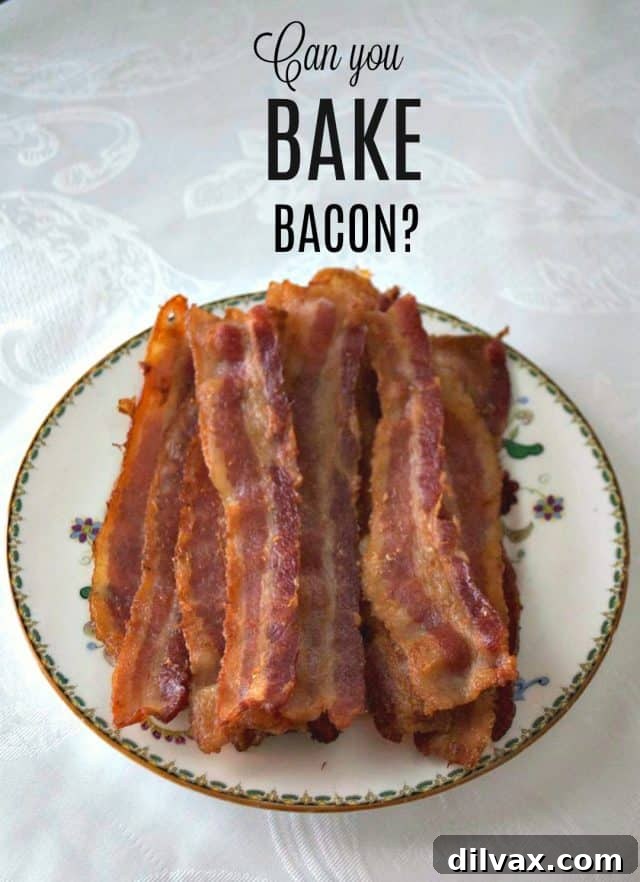 Big plate of bacon - How to Bake Bacon. A large plate piled high with perfectly crispy oven-baked bacon, ideal for a fuss-free breakfast.