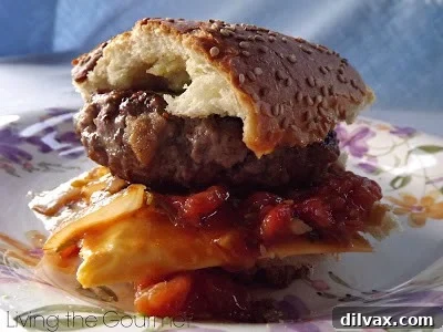 Gourmet Hamburgers with Fresh Tomato and Onion Relish from Living the Gourmet