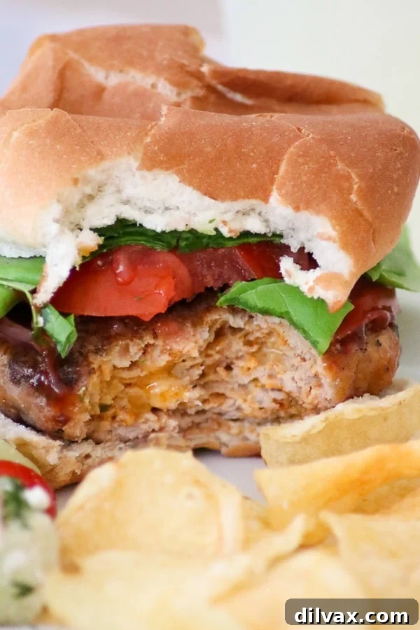 Pork Cuts Explained 15 A Cheesy Spiced Pork Burger with a bite taken out of it.