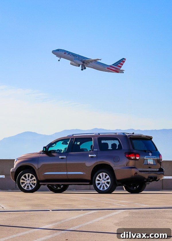 Furry Friend Friday Family 12 The stately 2019 Toyota Sequoia Platinum parked at Sky Harbor Airport in Phoenix, AZ, marking the end of a memorable family trip.