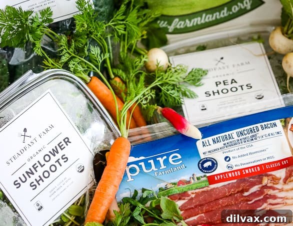 Farmland Pure Bacon and fresh produce harvested from Steadfast Farm.