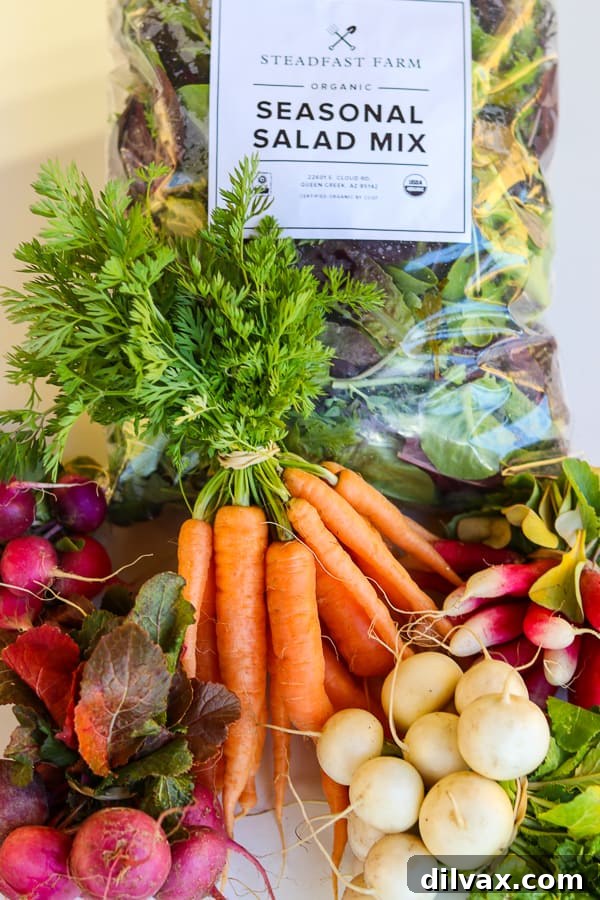 A colorful selection of freshly harvested produce from Steadfast Farm, Mesa, AZ.
