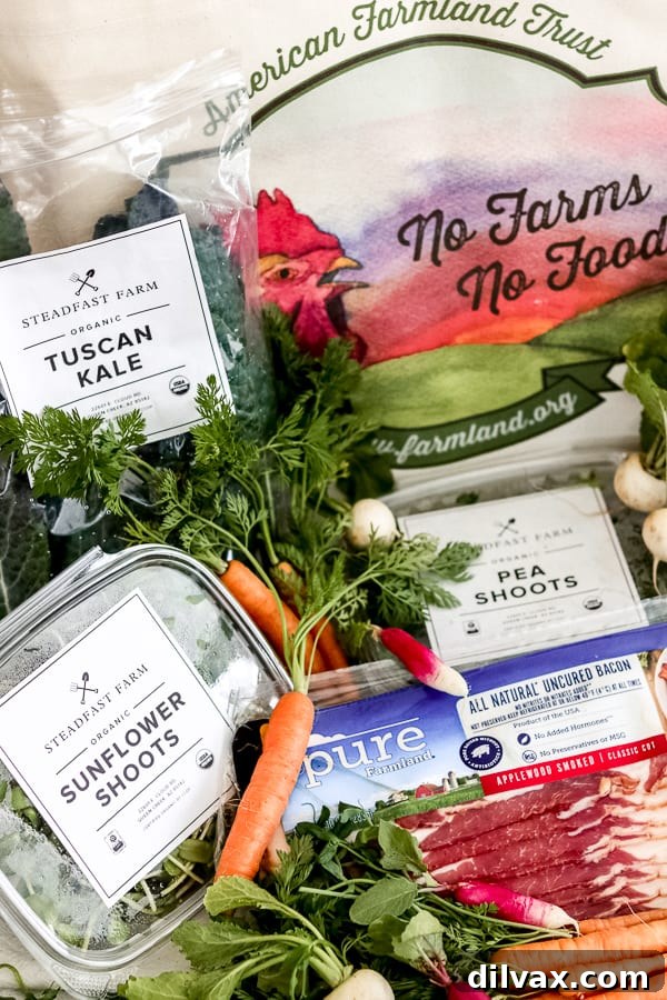 Farmland bacon alongside fresh, organic produce from Steadfast Farm in Mesa, AZ.