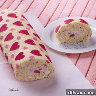 Beautifully decorated Hearts Patterned Roll Cake slices