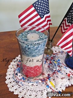 Colorful Dyed Rice Candleholders with lit candles
