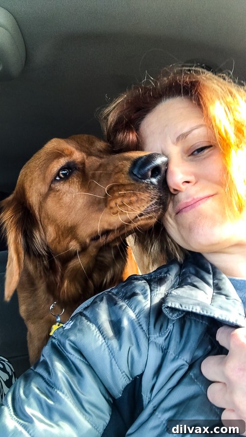 Furry Friend Friday: Closer Hearts, Happier Paws 3 Logan the Golden Dog giving Lynne of 365 Days of Baking a tender kiss, showing their deep bond.