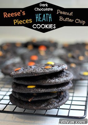Dark Chocolate Reese’s Pieces Heath PB Chip Cookies