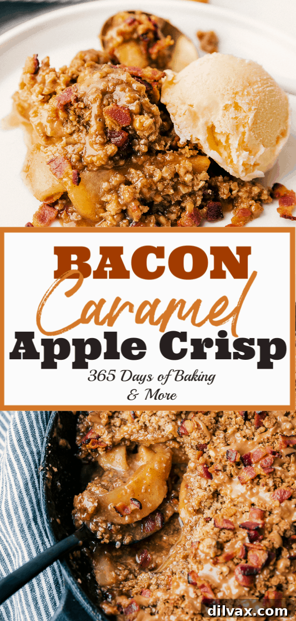 Sweet and Salty Bacon Caramel Apple Crisp 5 Bacon Caramel Apple Crisp with Pure Farmland Bacon - the perfect salty and sweet dessert, ready to be enjoyed.