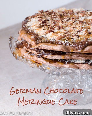 Slice of German Chocolate Meringue Cake on a plate