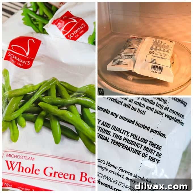 Schwan's MicroSteam Whole Green Beans prepped.