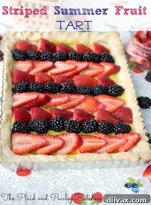 Colorful Striped Summer Fruit Tart from The Plaid & Paisley Kitchen