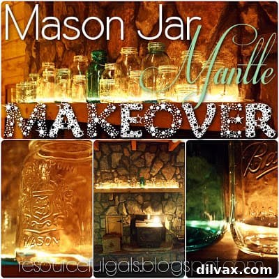 Rustic elegant Mason Jar Mantle Makeover by The Resourceful Gals