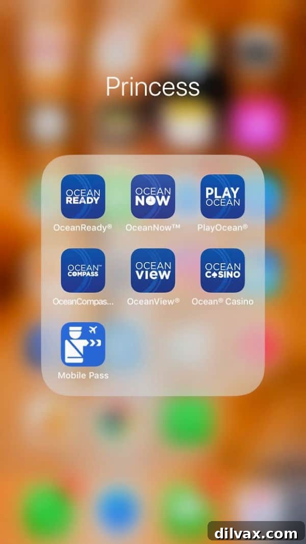 Princess Cruises MedallionClass Apps displayed prominently on a smartphone screen, showcasing user interface.