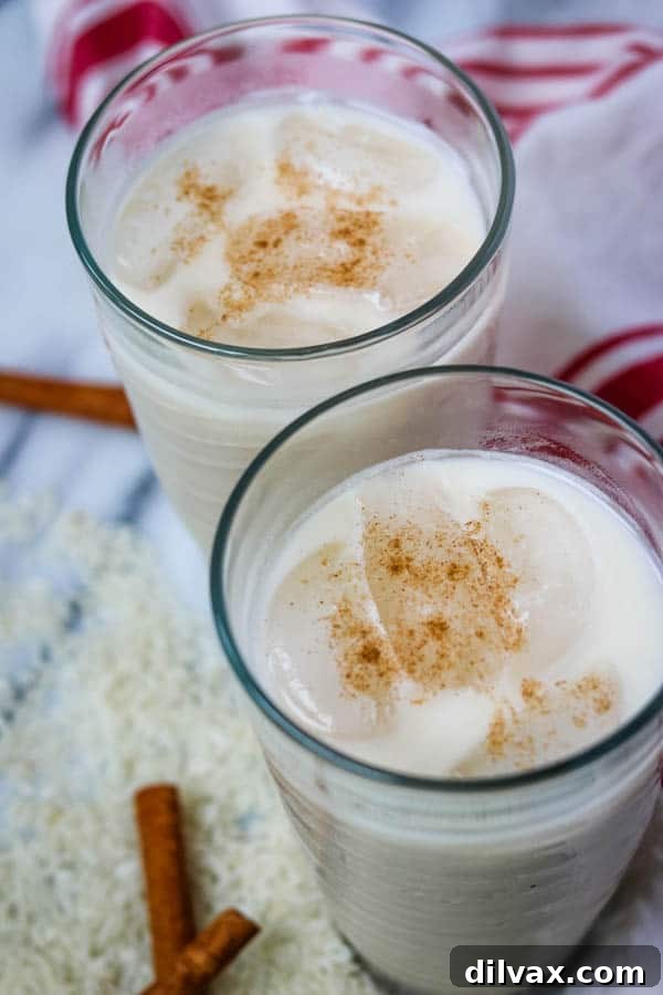 Two glasses of Horchata, a Mexican rice drink recipe.