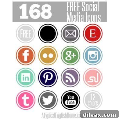 A clean and modern collection of free social media icons for bloggers and websites.