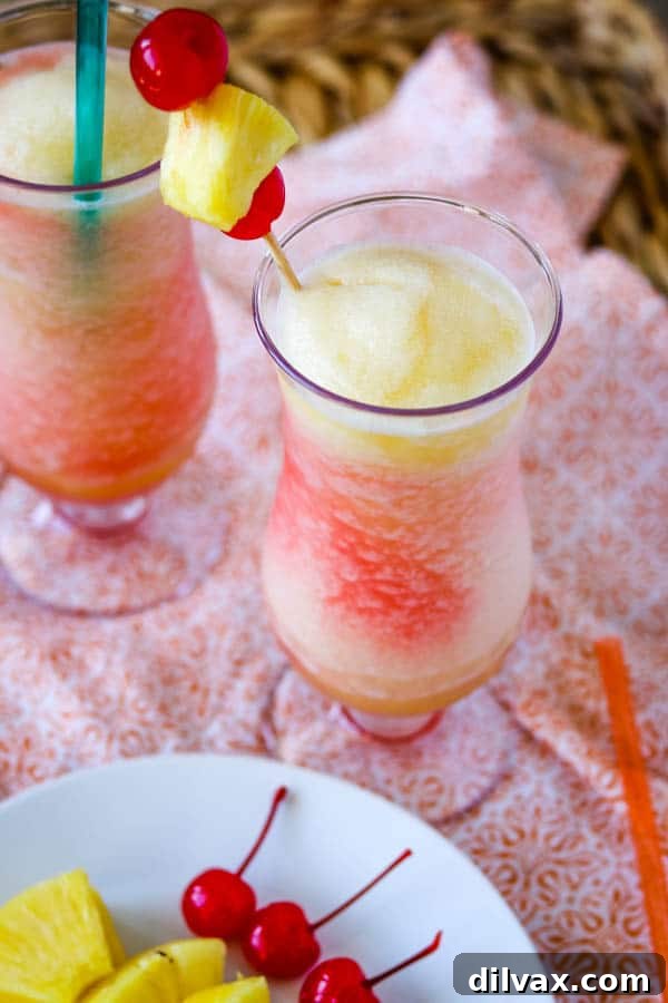 Frozen Bahama Mama A single Frozen Bahama Mama cocktail, perfectly blended and garnished.