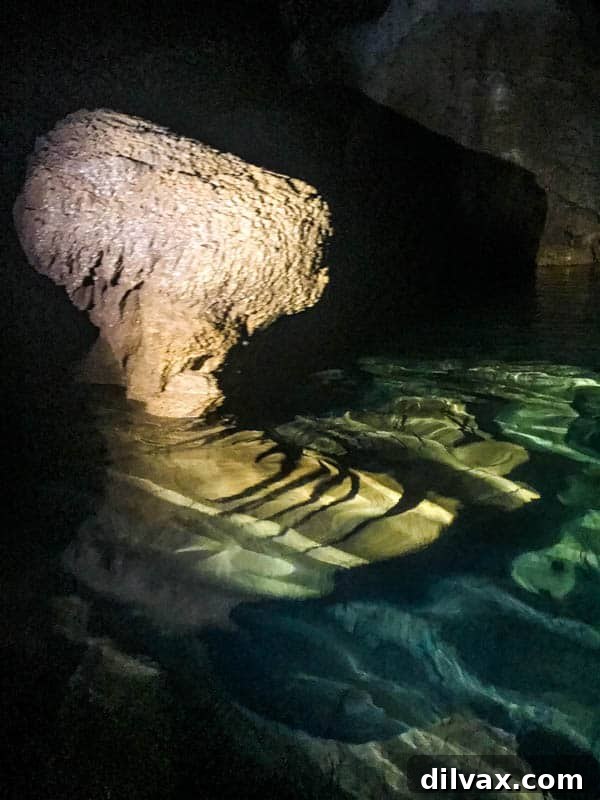 A stalagmite in the Crystal Cave, Belize. A robust stalagmite rising from the cave floor in the Crystal Cave, Belize.