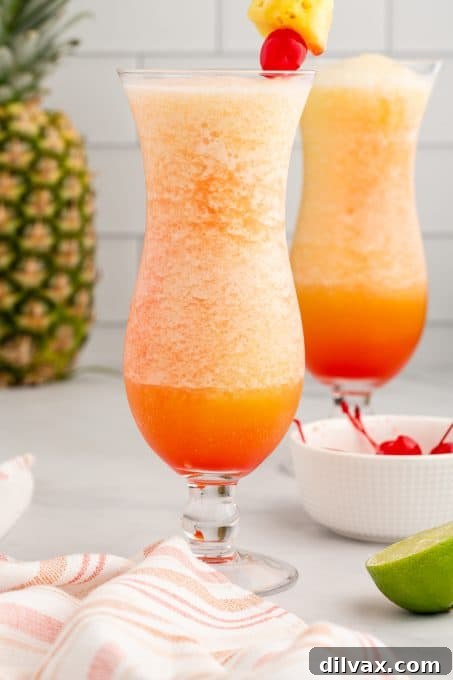 Paradise Blend 9 A beautifully garnished frozen tropical beverage, ready to be enjoyed.