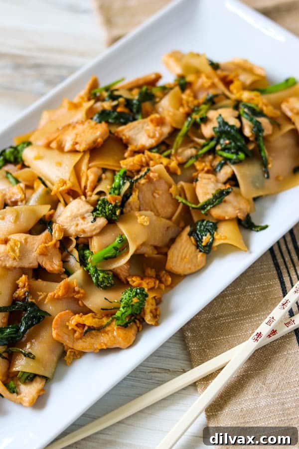 Pad See Ew, a popular Thai chicken and noodle dish.