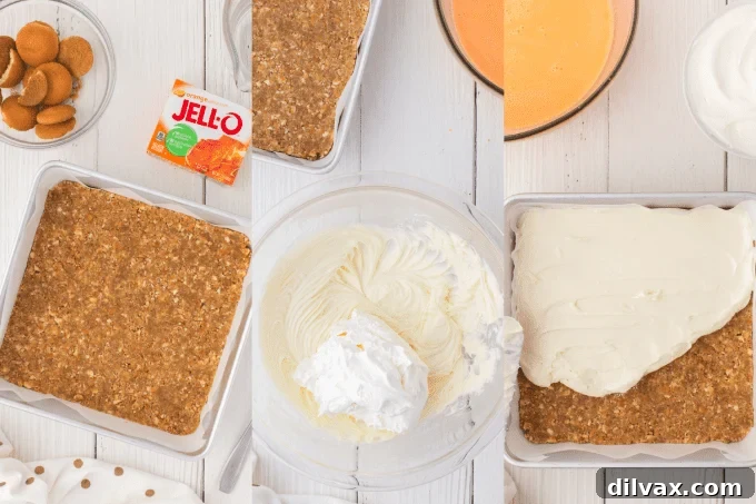 Orange Cloud Nine Bars 5 First process photos for making Orange Creamsicle Dream Bars, showing crust prep and mixing