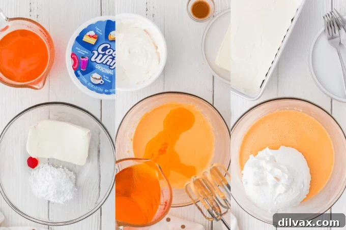 Orange Cloud Nine Bars 6 Mixing the orange cream layer for Orange Creamsicle Dream Bars