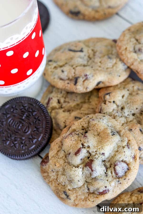 Crushed Oreos and Chocolate Chips combine to make the best Oreo Chocolate Chip Cookies.. Crushed Oreos and rich chocolate chips perfectly blend to create the best Oreo Chocolate Chip Cookies.