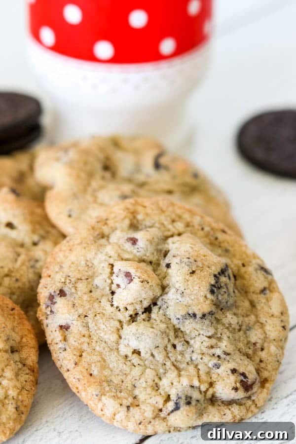 Oreos and chocolate chips are a match made in heaven for these Oreo Chocolate Chip Cookies. Oreos and chocolate chips are a match made in heaven, perfectly combined in these delectable Oreo Chocolate Chip Cookies.