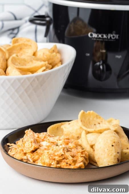 Buffalo Chicken Dip in a serving bowl.