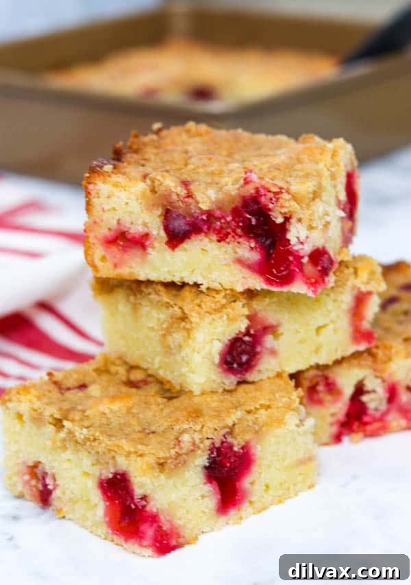 Stacked slices of Cranberry Coffee Cake.