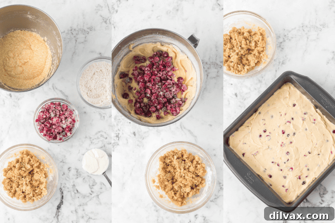 Process photos for Easy Cranberry Coffee Cake.