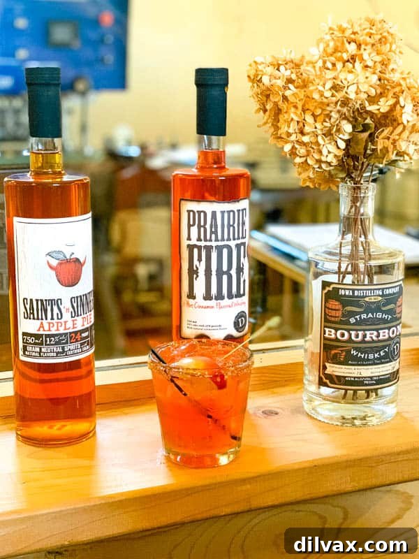 Award-winning Whiskey and Bourbon made at Iowa Distilling Company in Cumming, Iowa, from local grains. A selection of Whiskey and Bourbon bottles proudly made at Iowa Distilling Company in Cumming, Iowa, showcasing corn's versatility.