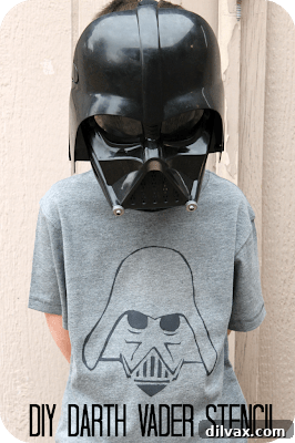 A DIY Darth Vader stencil applied to a t-shirt, showcasing the iconic Star Wars character.