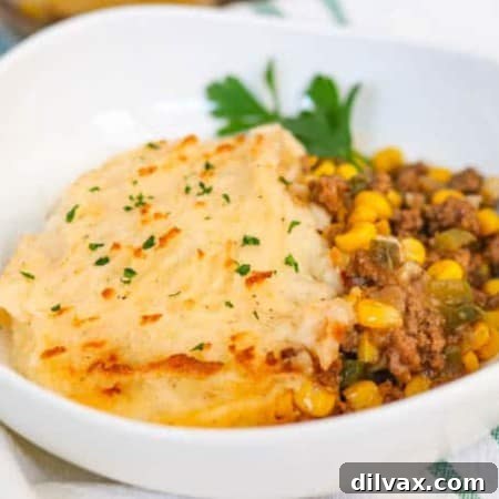 A bowl of Easy Shepherd's Pie Recipe.