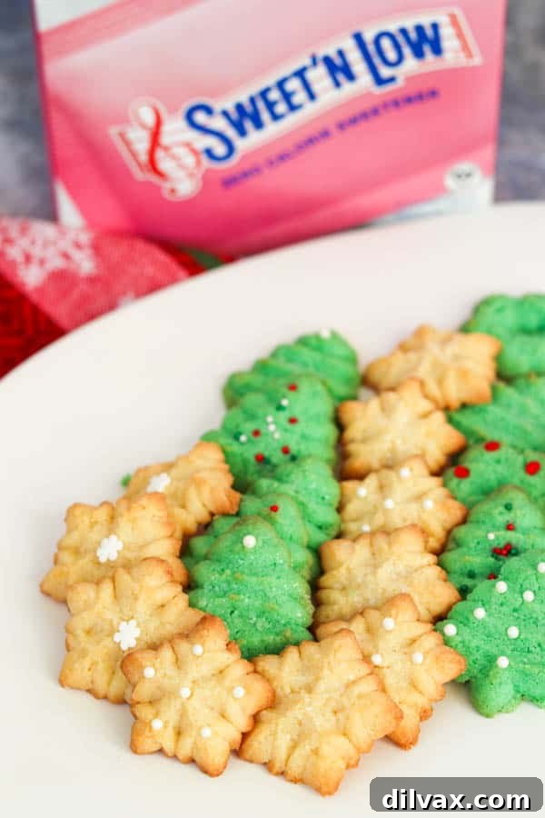 Baking with Sweet'N Low®. Spritz Cookies on a plate with a Sweet'N Low® box.
