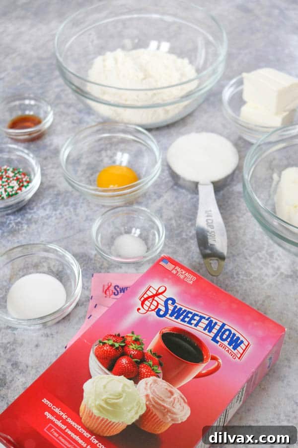 Sweet'N Low® is a key ingredient to these Spritz Cookies. Spritz Cookie ingredients including Sweet'N Low®.