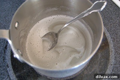 The Secret Recipe for Turkish Delight Revealed 6 Gelatin and cream of tartar added to sugar water, simmering in a saucepan.