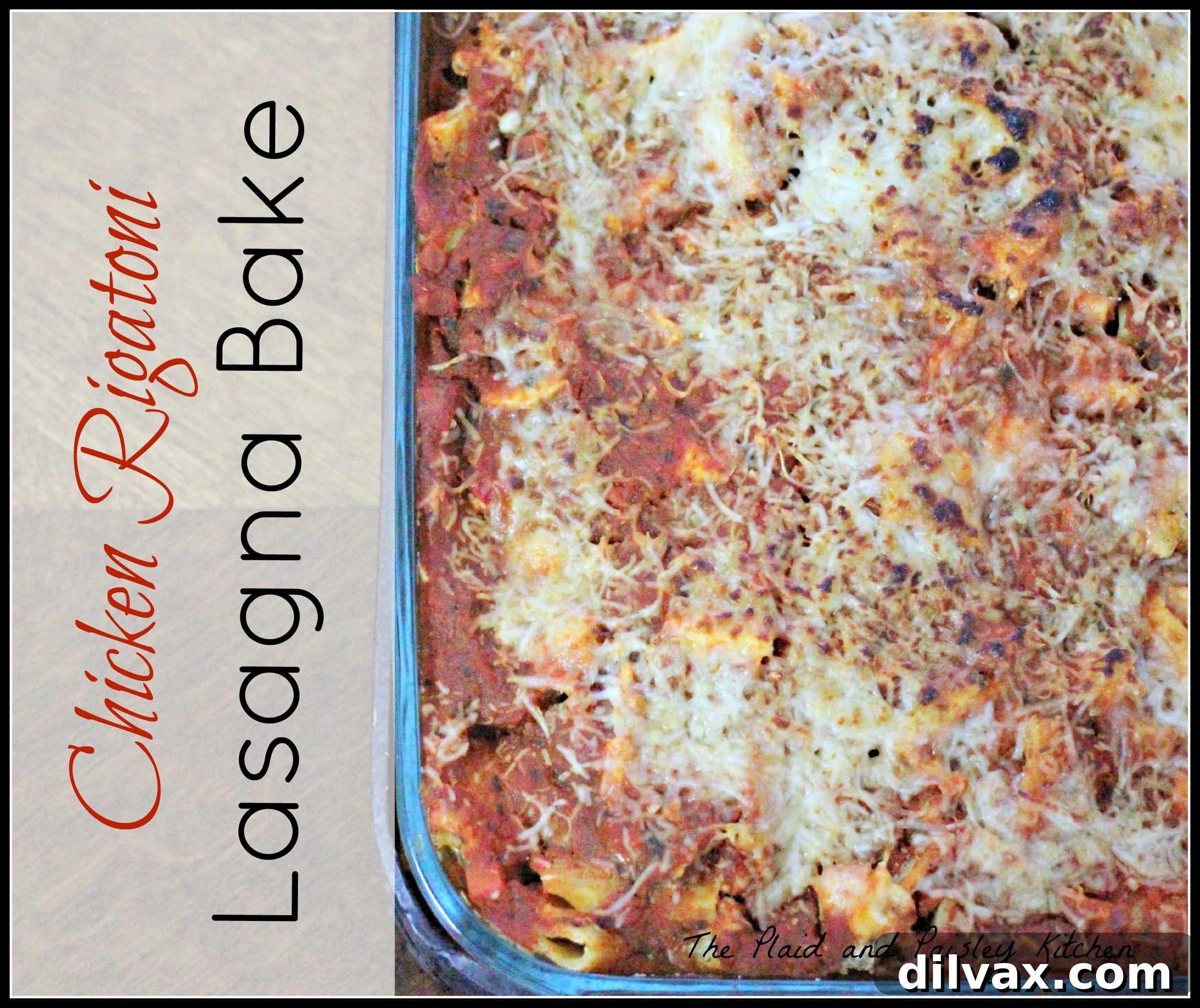 Wonderful Wednesdays 7 3 Chicken Rigatoni Lasagna Bake - A hearty pasta dish with chicken and cheesy layers.